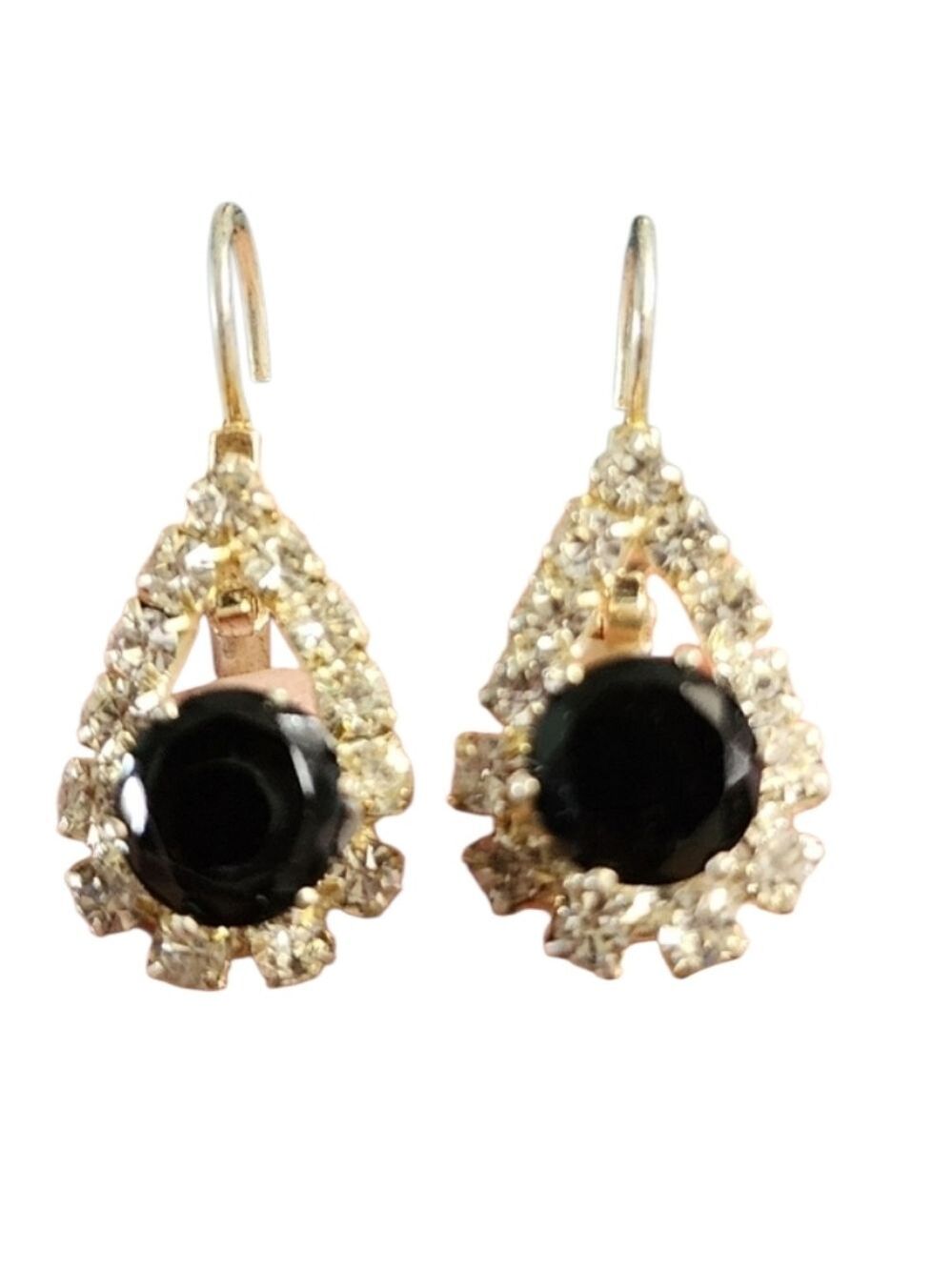 Black and Goldtone Teardrop Earrings Elegant